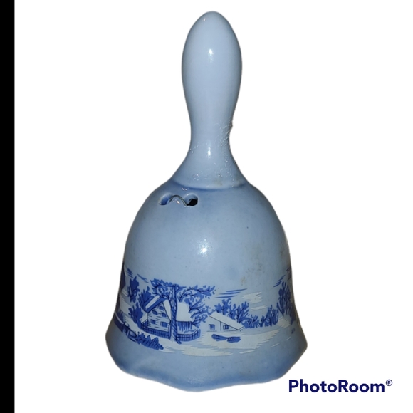 Vtg Currier & Ives Porcelain Small Dinner Bell  "Farmer's Home In Winter" Scene - Picture 1 of 5